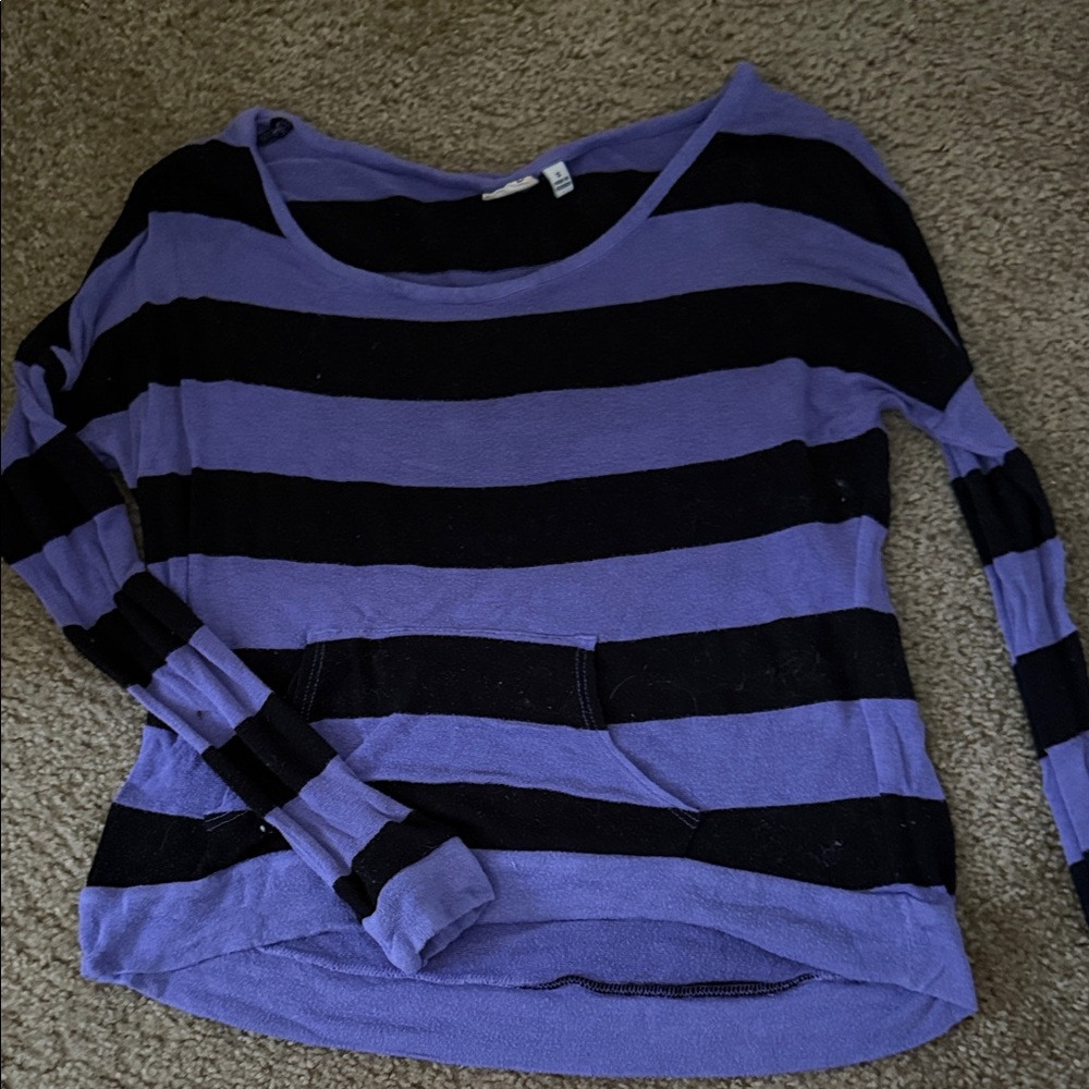 Purple and Black Striped Long Sleeve Top